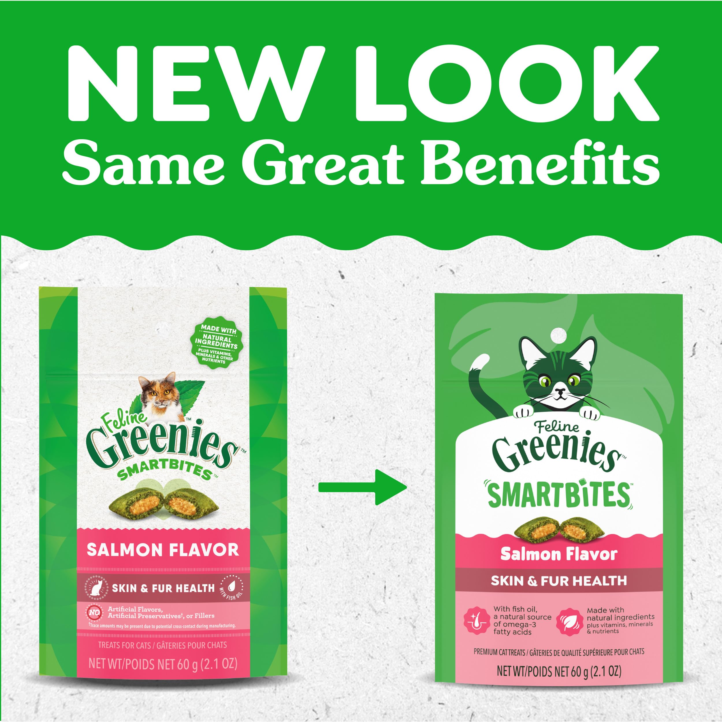 Greenies Cat Treats, Feline Smartbites, Skin & Fur Health, Crunchy and Soft Cat Treats, Salmon Flavor, 2.1 oz. Pack - Image 10