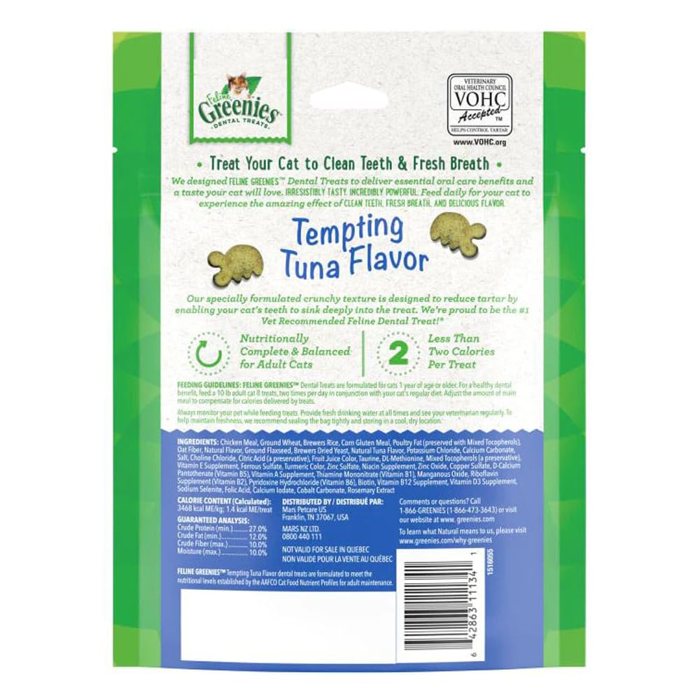 Greenies Cat Treats, Veterinarian-Recommended Adult Natural Dental Cat Treats, Tempting Tuna Flavor, 4.6 oz. Tub - Image 4